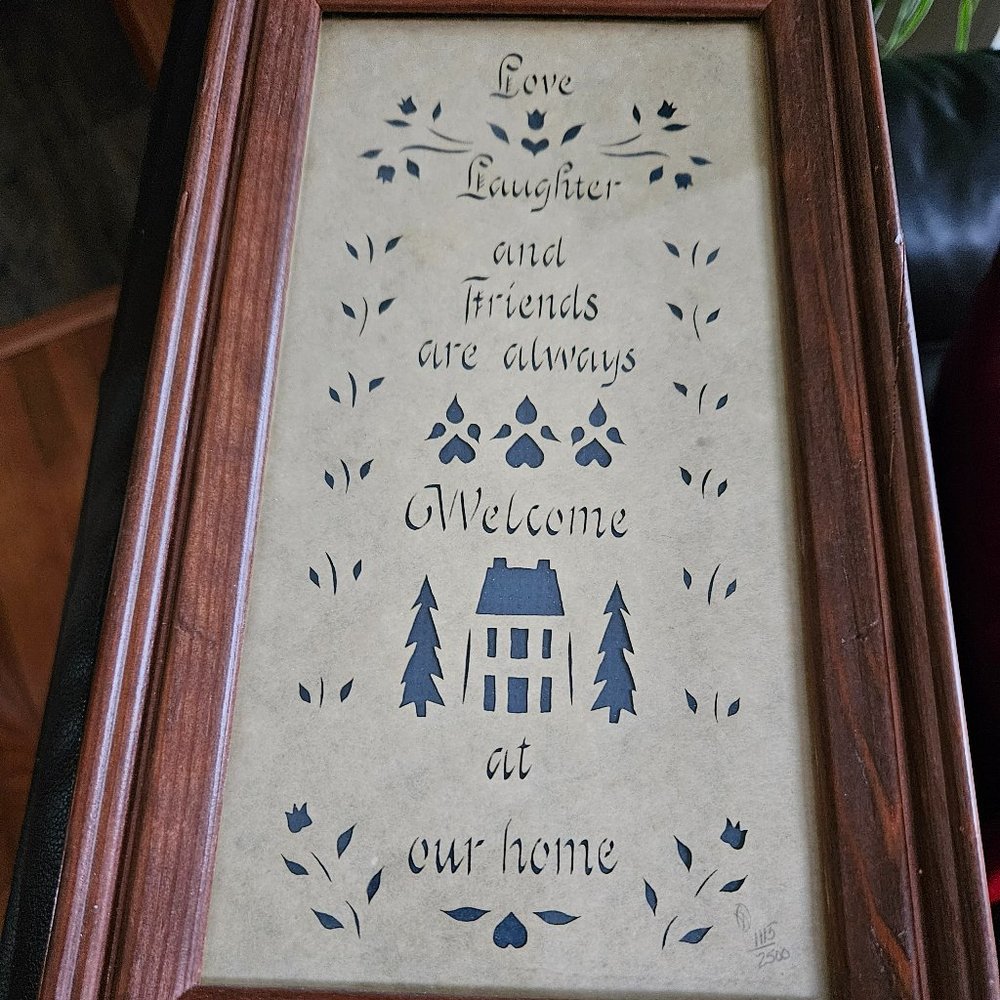 framed vintage paper cutout picture with great graphics.